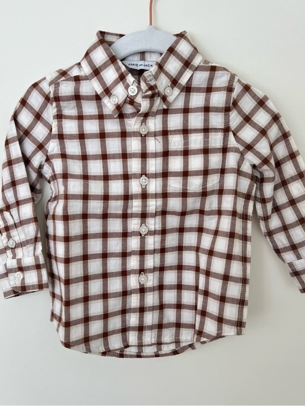 Janie and Jack Cream and Brown Plaid Button-Down Shirt